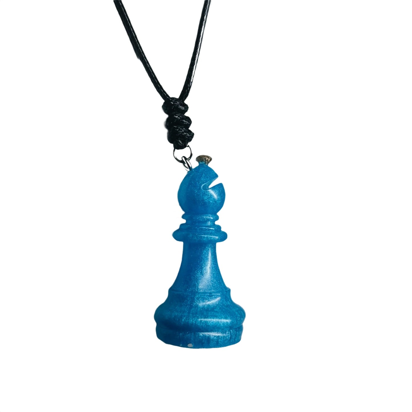 Blue Bishop - Handmade Resin Chess Necklace