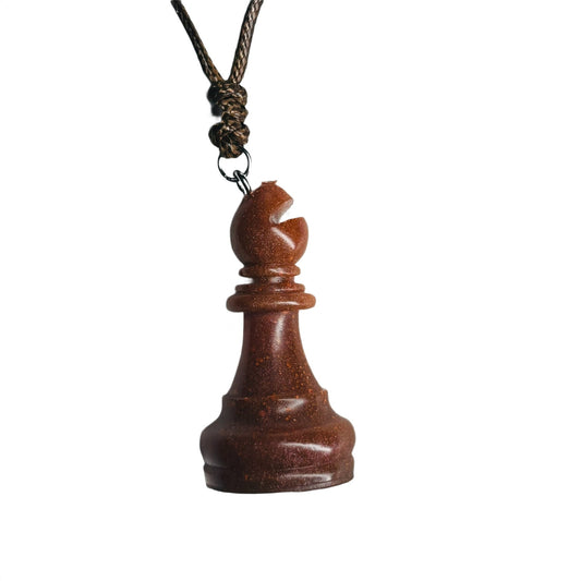 Simple Brown Bishop - Handmade Resin Chess Necklace