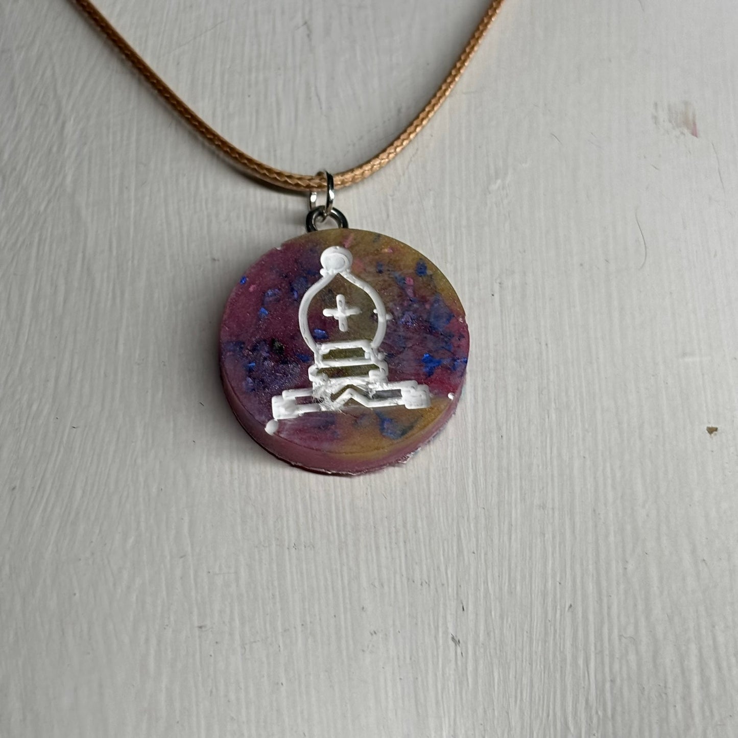 Purple Crystal Bishop - Handmade Resin Chess Necklace