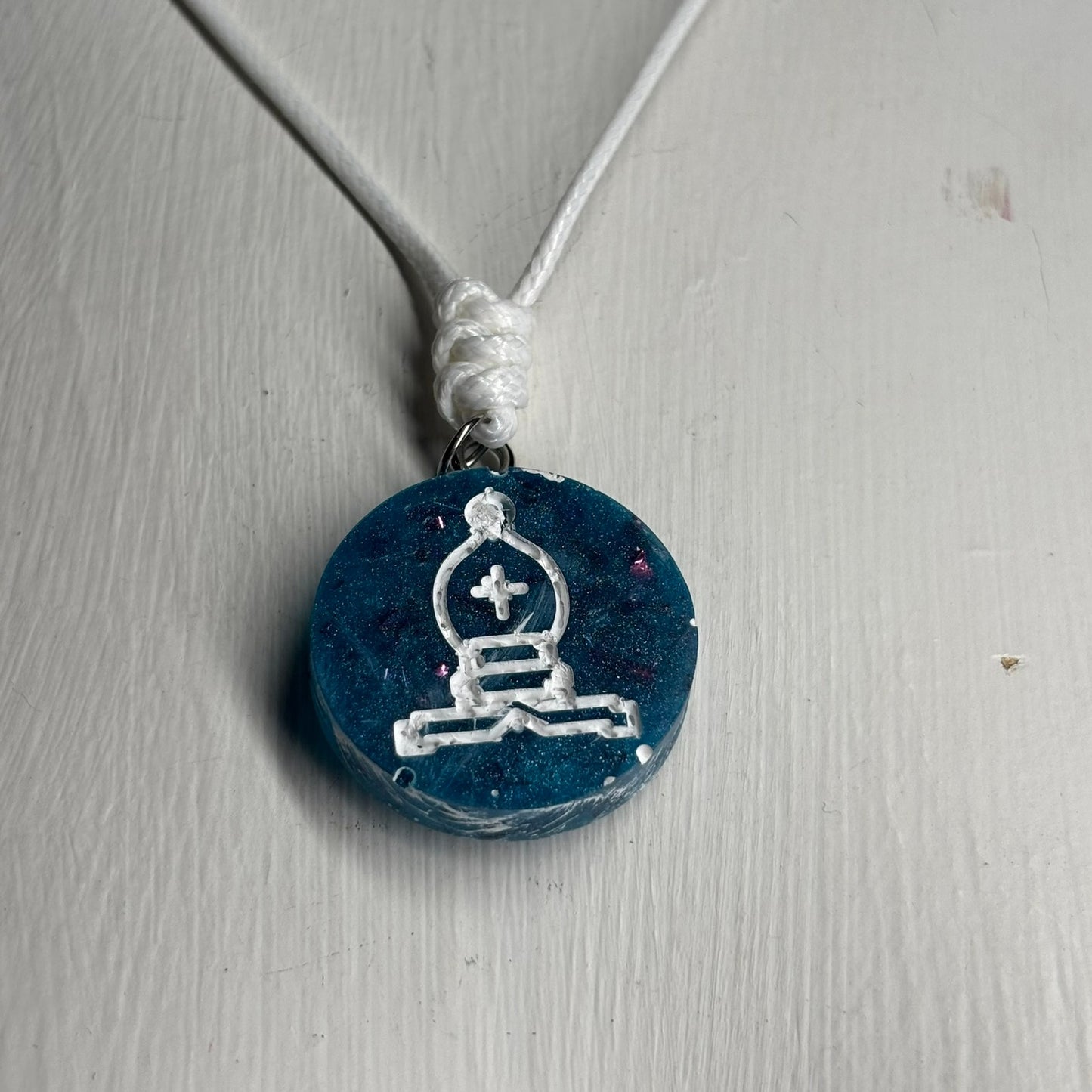Blue Bishop - Handmade Resin Chess Necklace