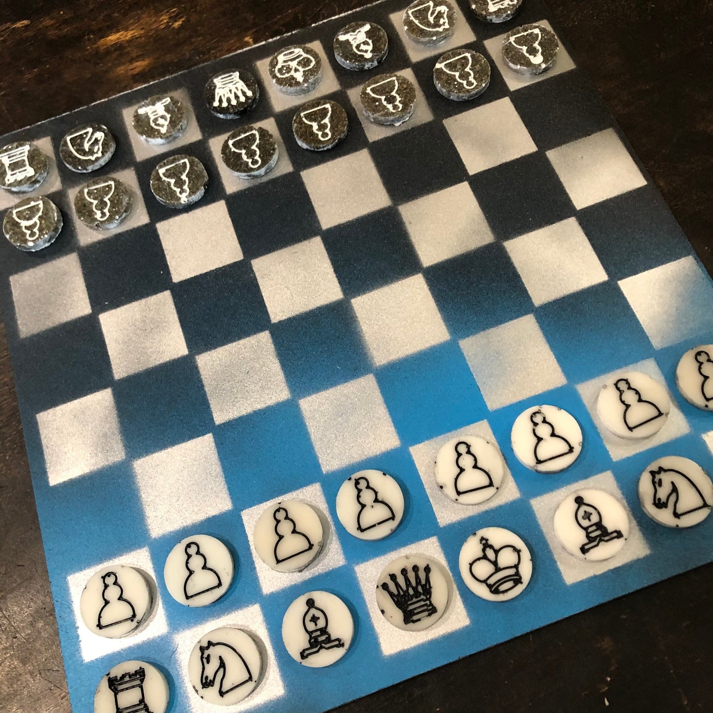 Blue Black & Silver - Painted Chess Set