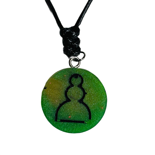 Green Pawn - Handmade Resin Chess Necklace - Flat Edition