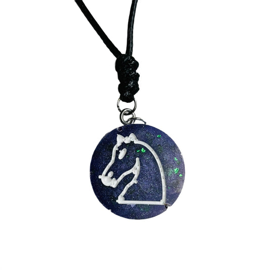 Purple Crystal Knight - Handmade Resin Chess Necklace