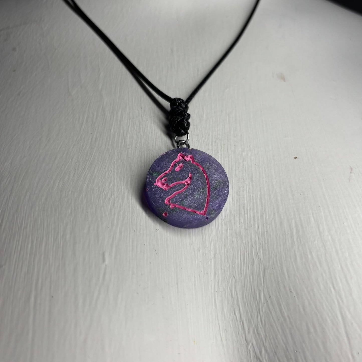 Purple Pink Knight - Handmade Resin Chess Necklace