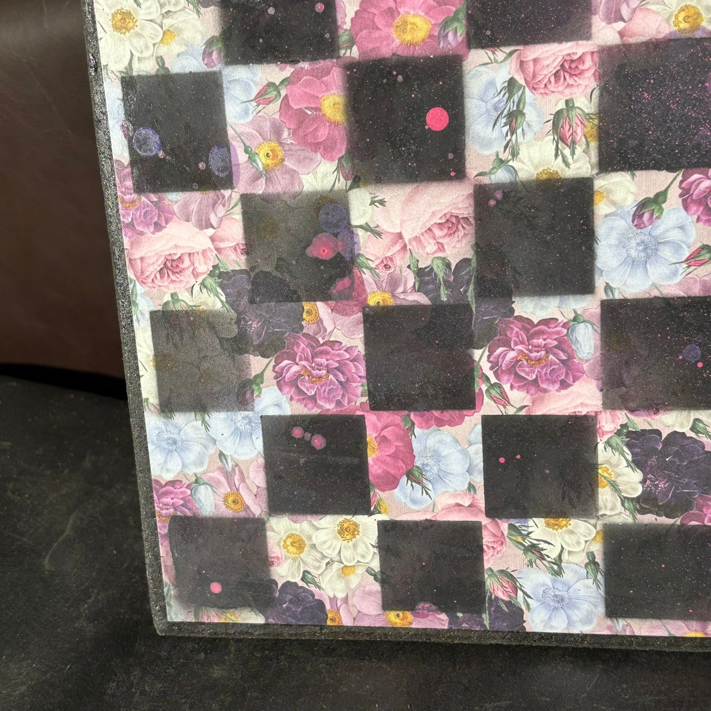 Pink Flower Collage - Scrapbook Chess Board