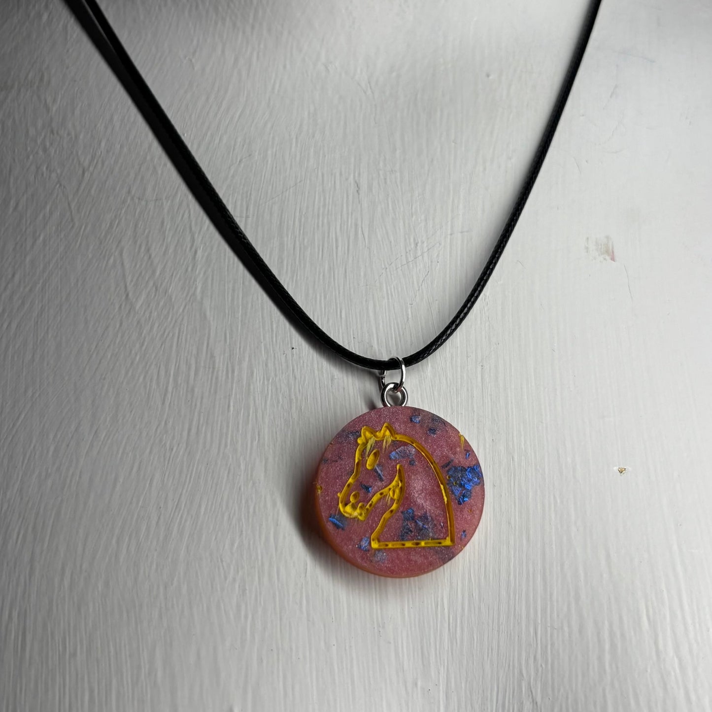 Pink Print Knight - Handmade Resin Chess Necklace