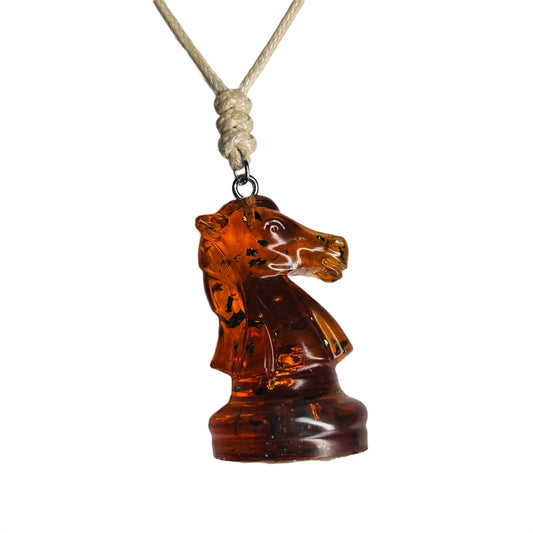 Orange Translucent Knight - Handmade Resin Chess Necklace