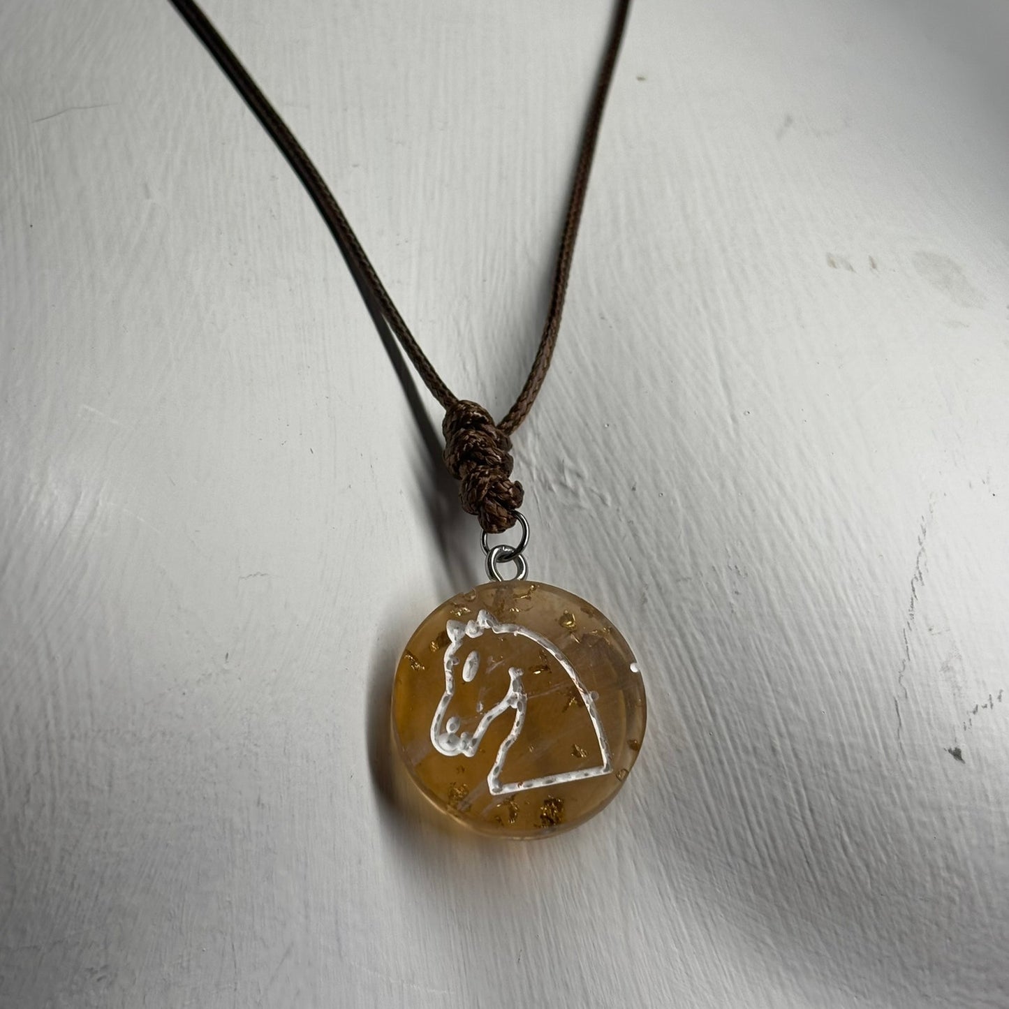 Amber Yellow Knight - Handmade Resin Chess Necklace