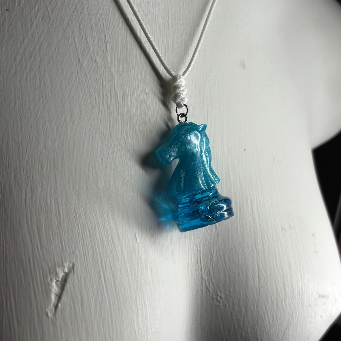 Crystal Ice Blue Knight - Handmade Resin Chess Necklace