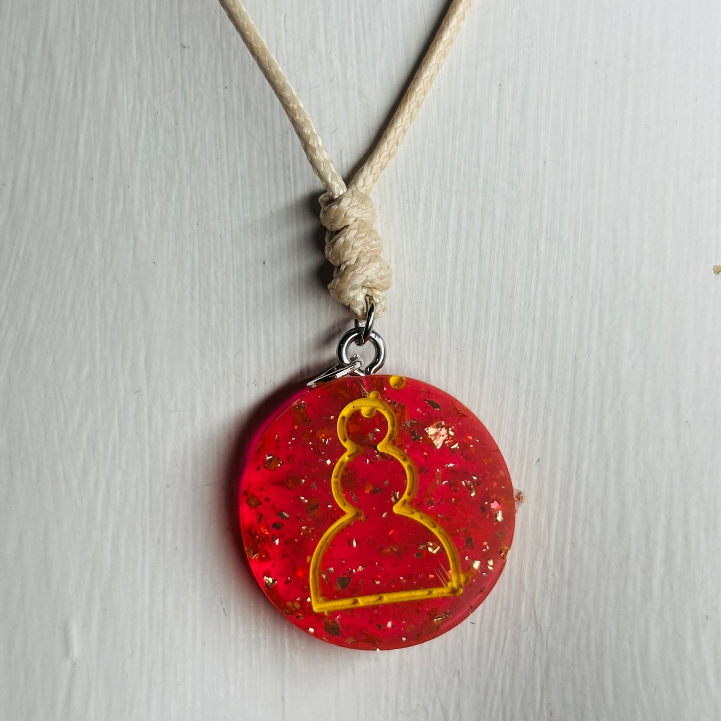 Cream Red Pawn - Handmade Resin Chess Necklace