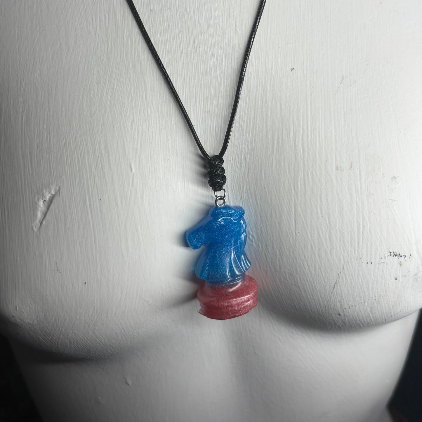 Blue & Red Knight - Handmade Resin Chess Necklace