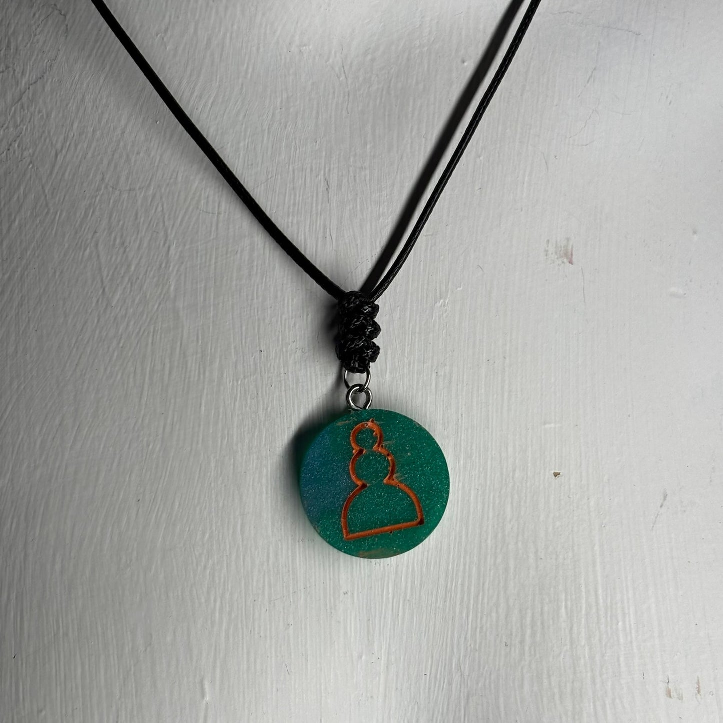 Orange & Green Pawn - Handmade Resin Chess Necklace