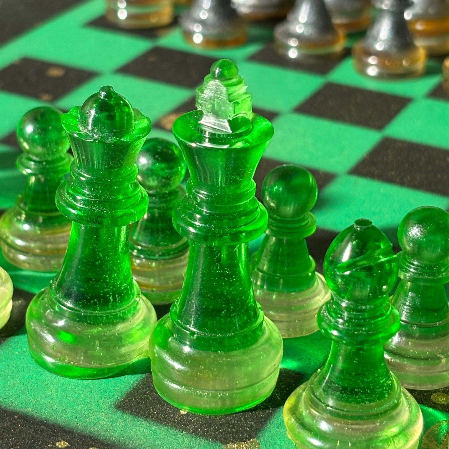 Golden Green - Painted Chess Set