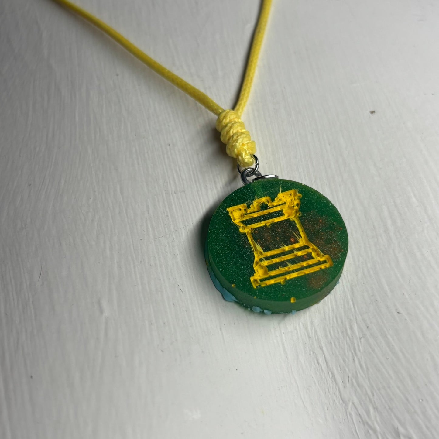 Green Crystal Rook - Handmade Resin Chess Necklace