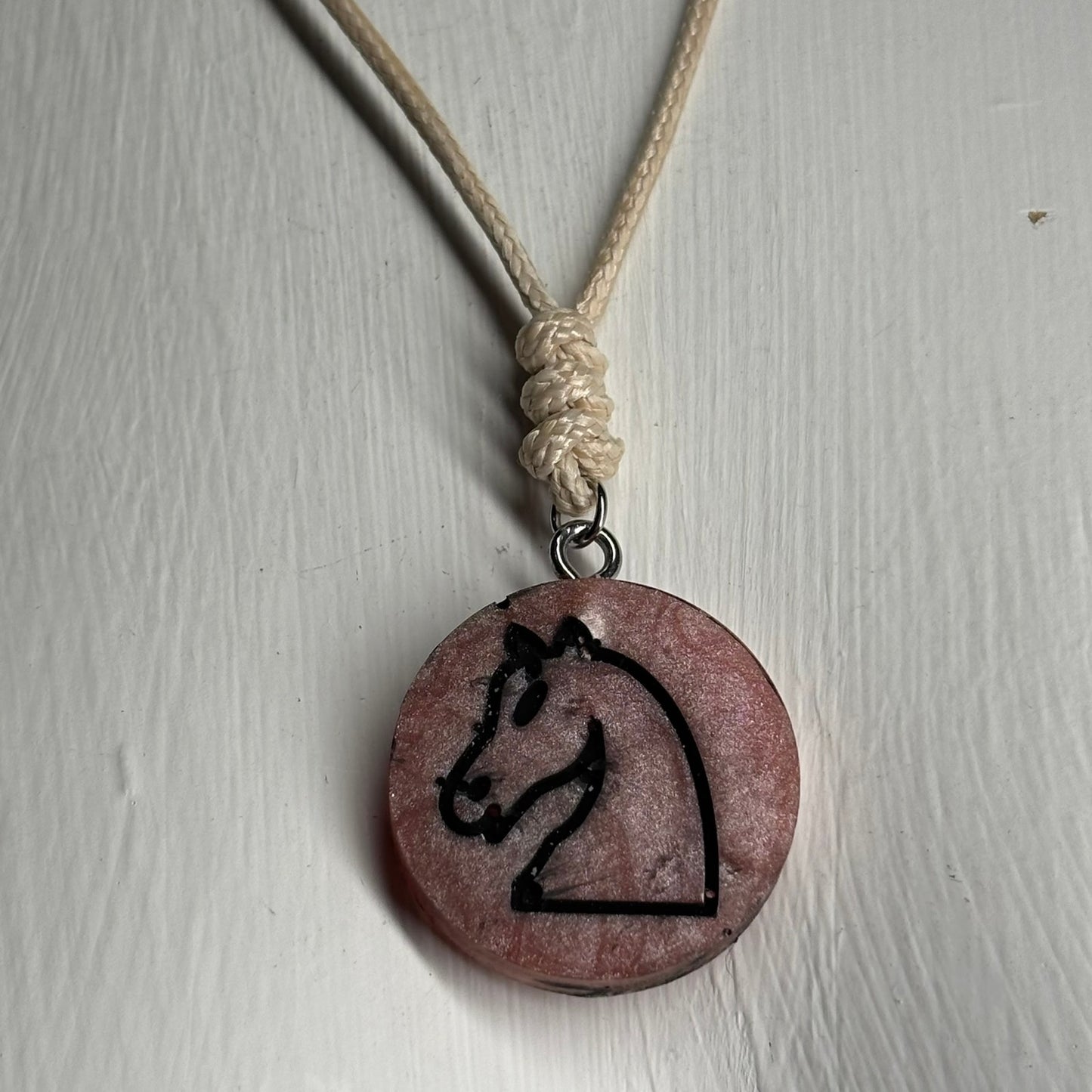 Cream Peach Knight - Handmade Resin Chess Necklace