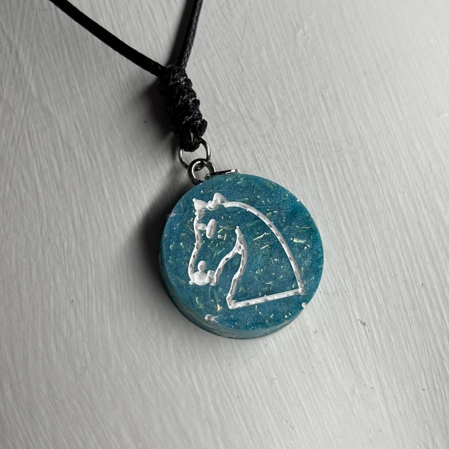 Blue Ice Knight - Handmade Resin Chess Necklace