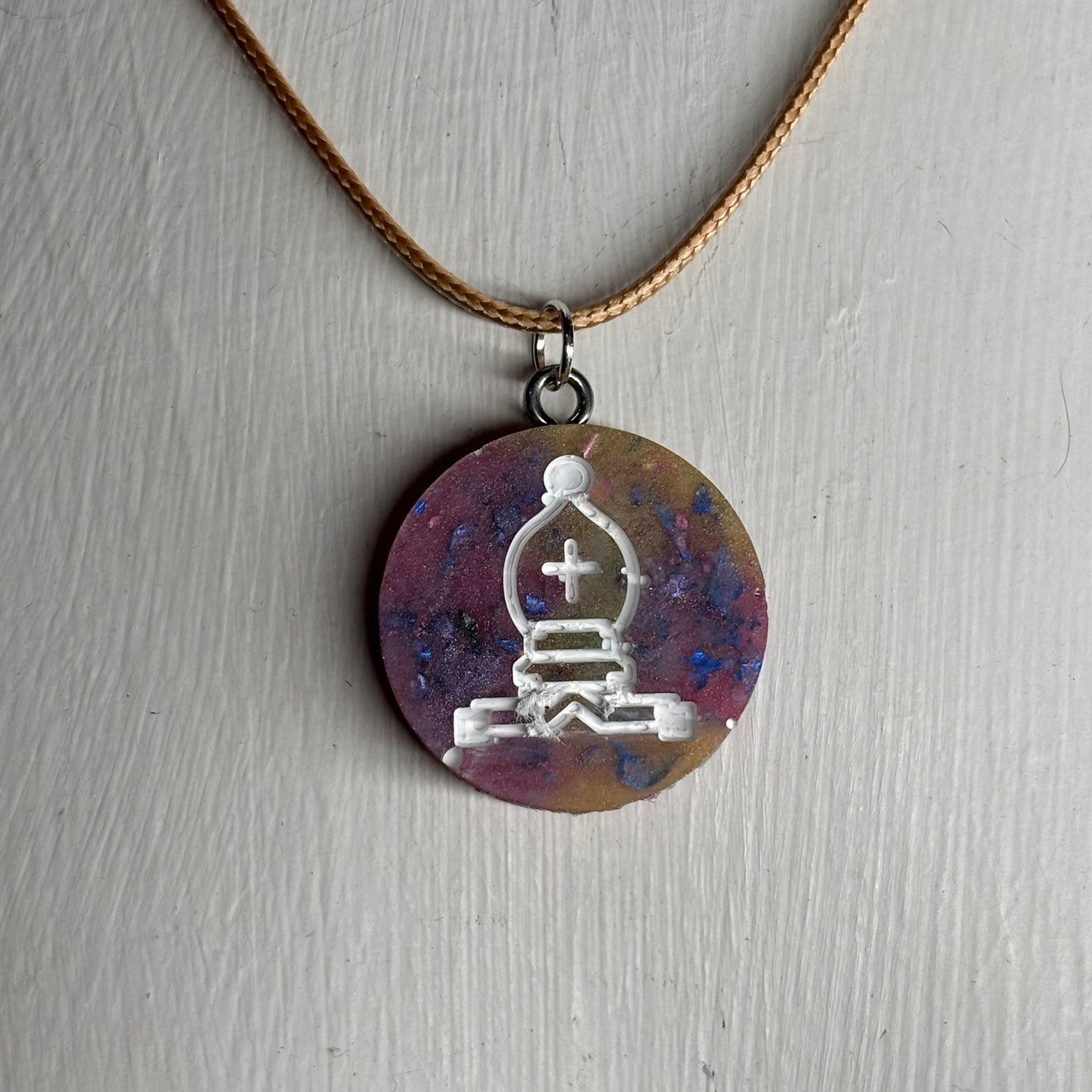 Purple Crystal Bishop - Handmade Resin Chess Necklace