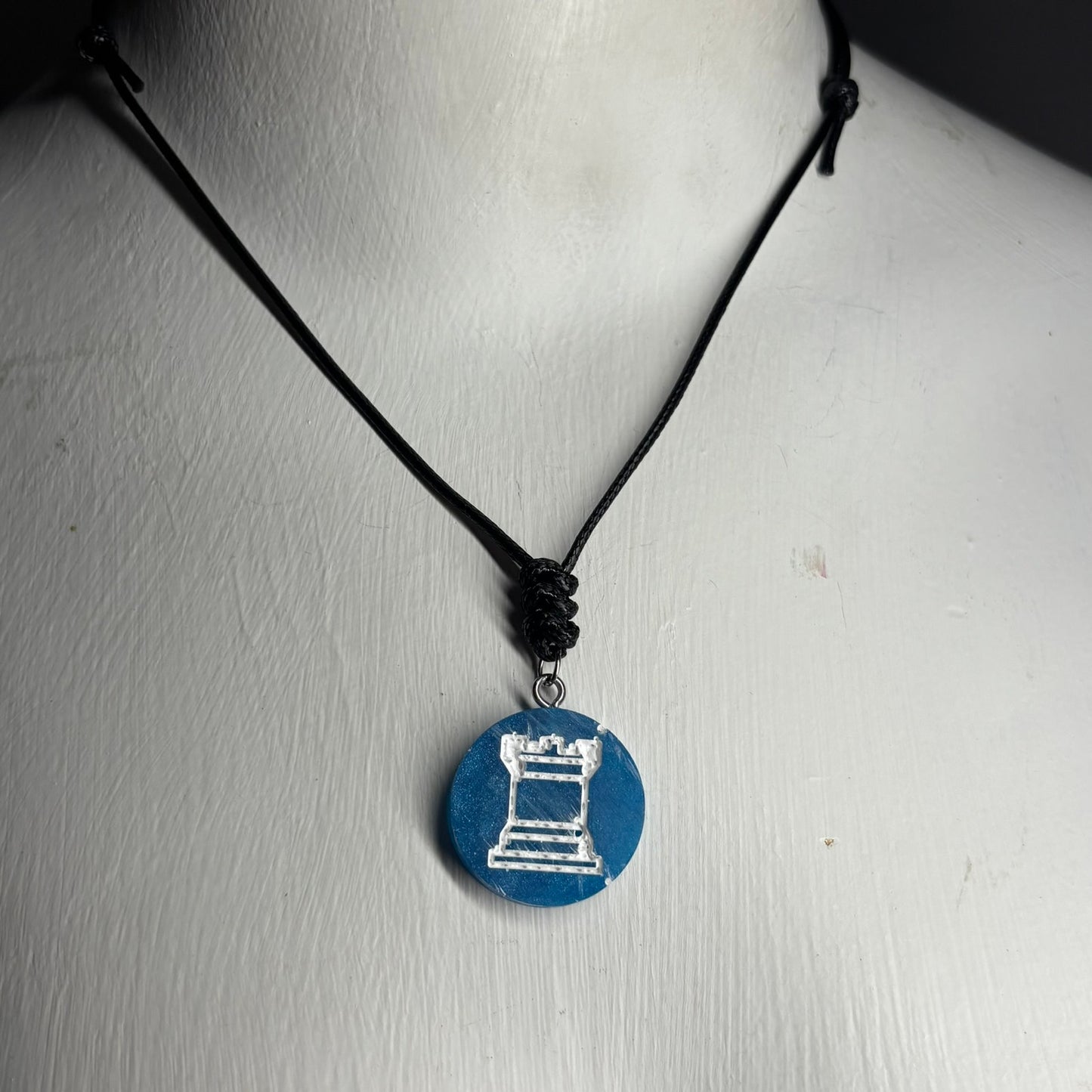 Blue Rook - Handmade Resin Chess Necklace