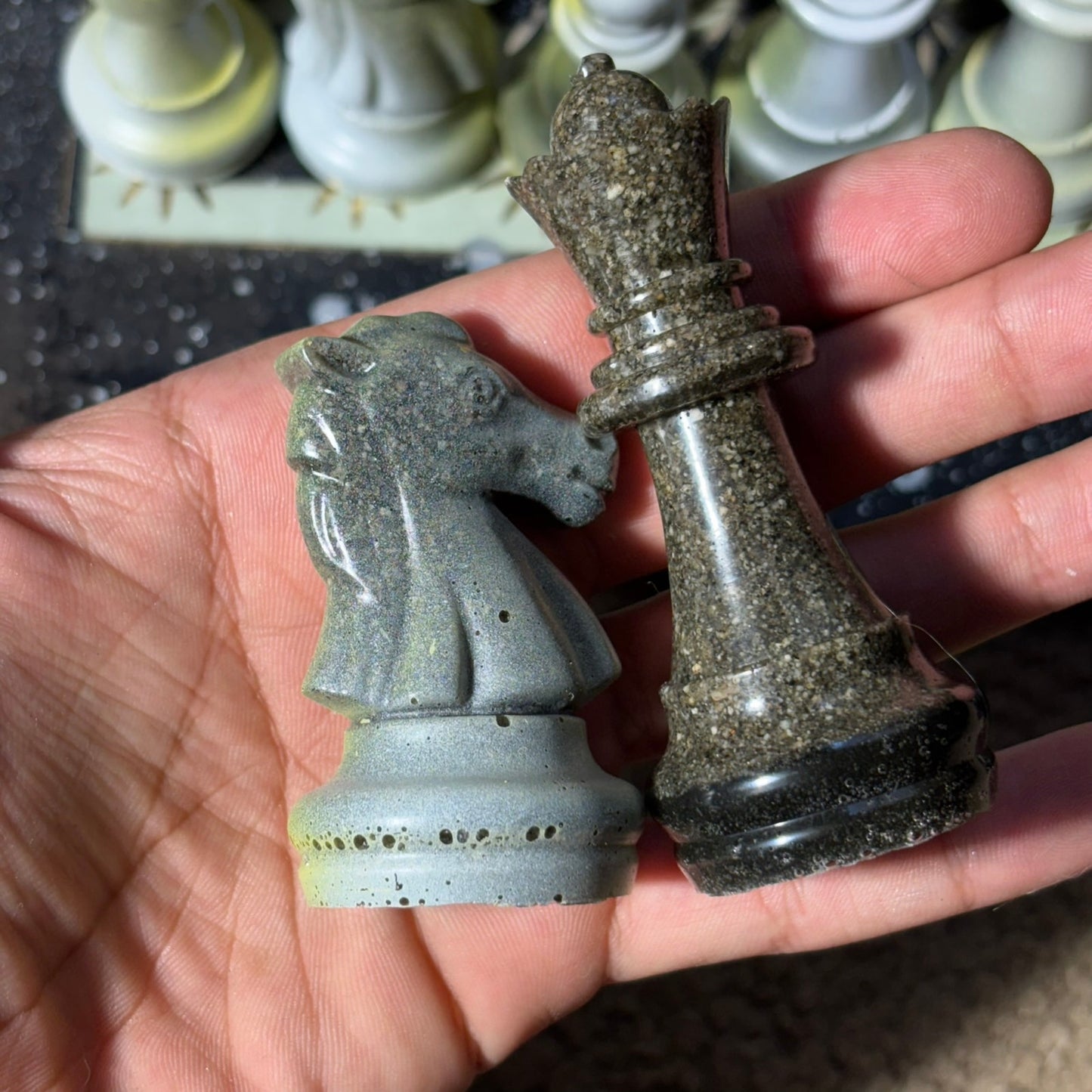 Mystic Green Chrome Drip - Large Deluxe Chess Set
