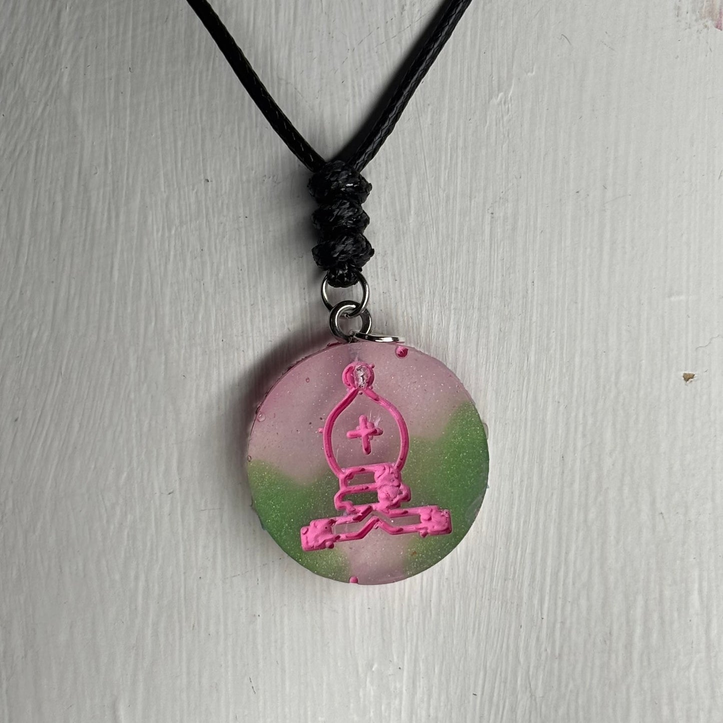 Vibrant Pink Bishop - Handmade Resin Chess Necklace