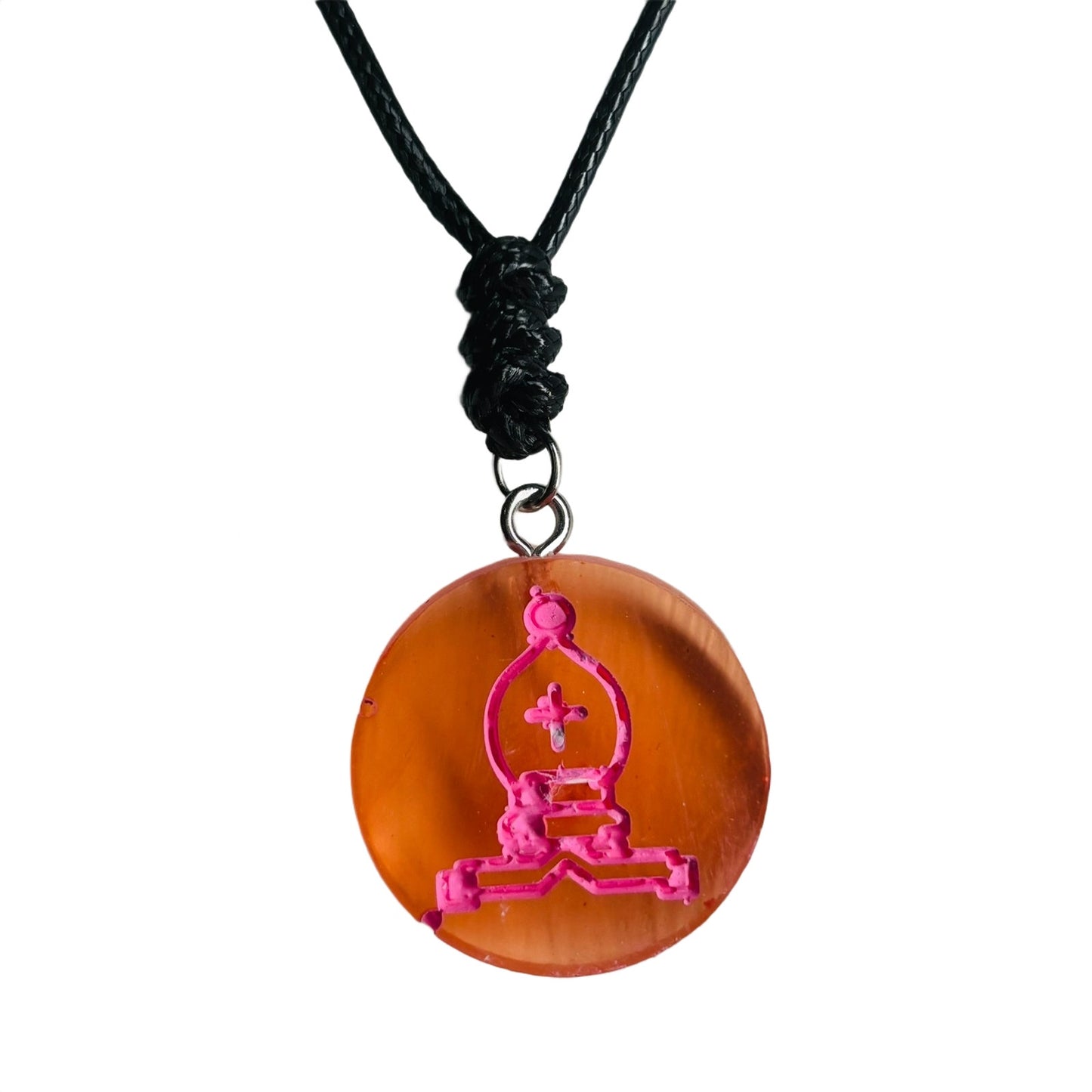 Pink Vintage Bishop - Handmade Resin Chess Necklace