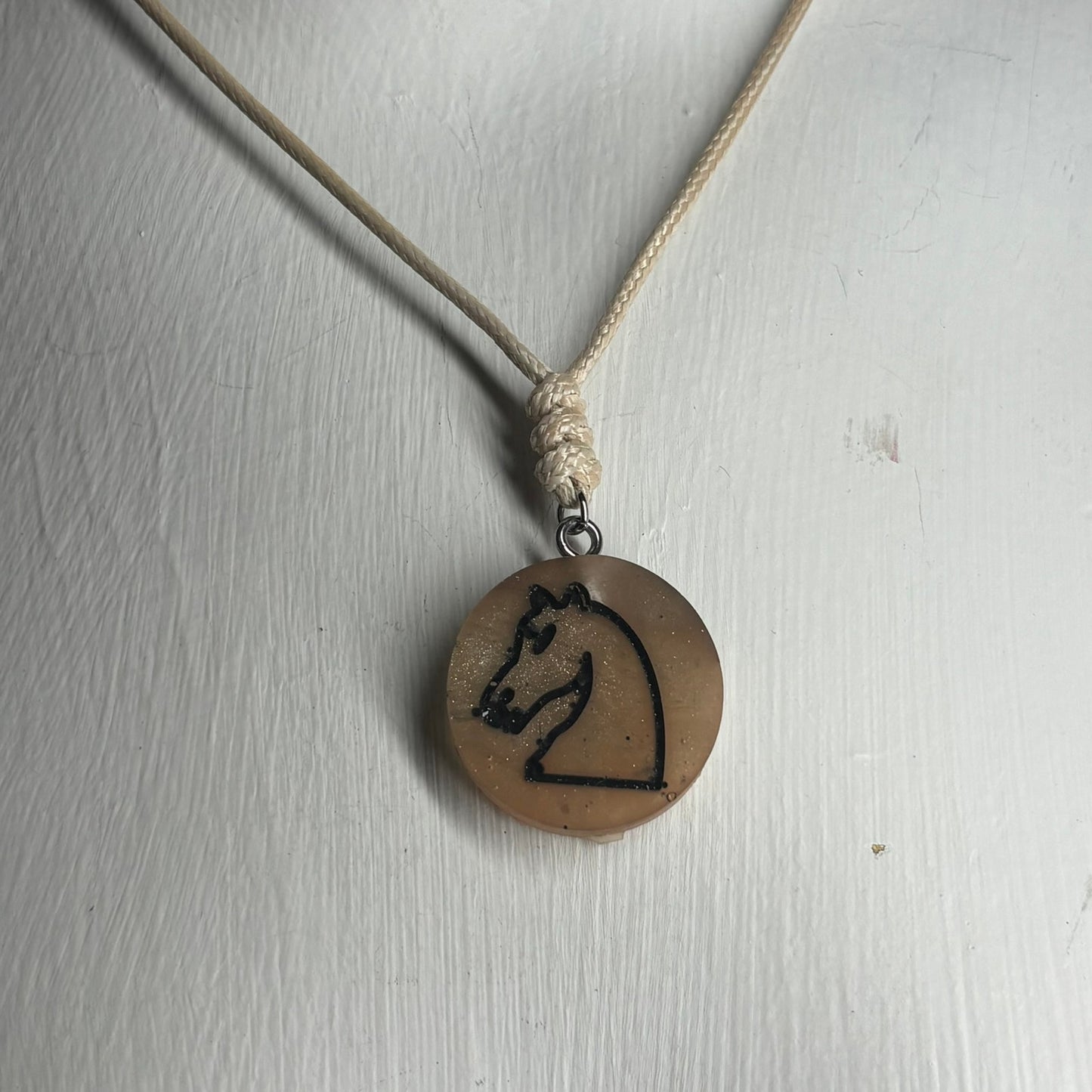 Cream Tan Knight - Handmade Resin Chess Necklace