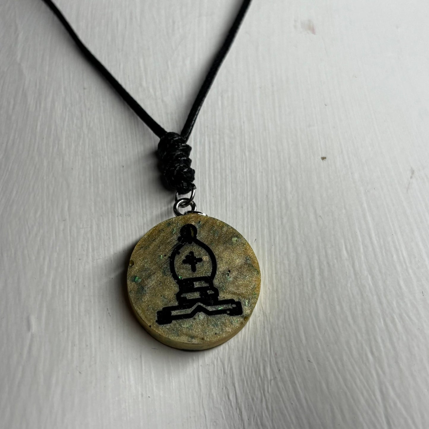 Yellow/Green Bishop - Handmade Resin Chess Necklace