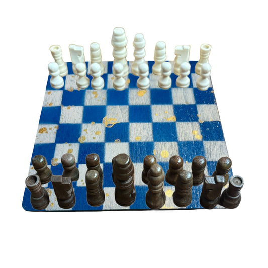 Blue White Gold Drip - Mini Chess Set