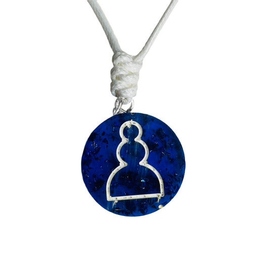 Blue Crystal - Handmade Resin Chess Necklace - Flat Edition