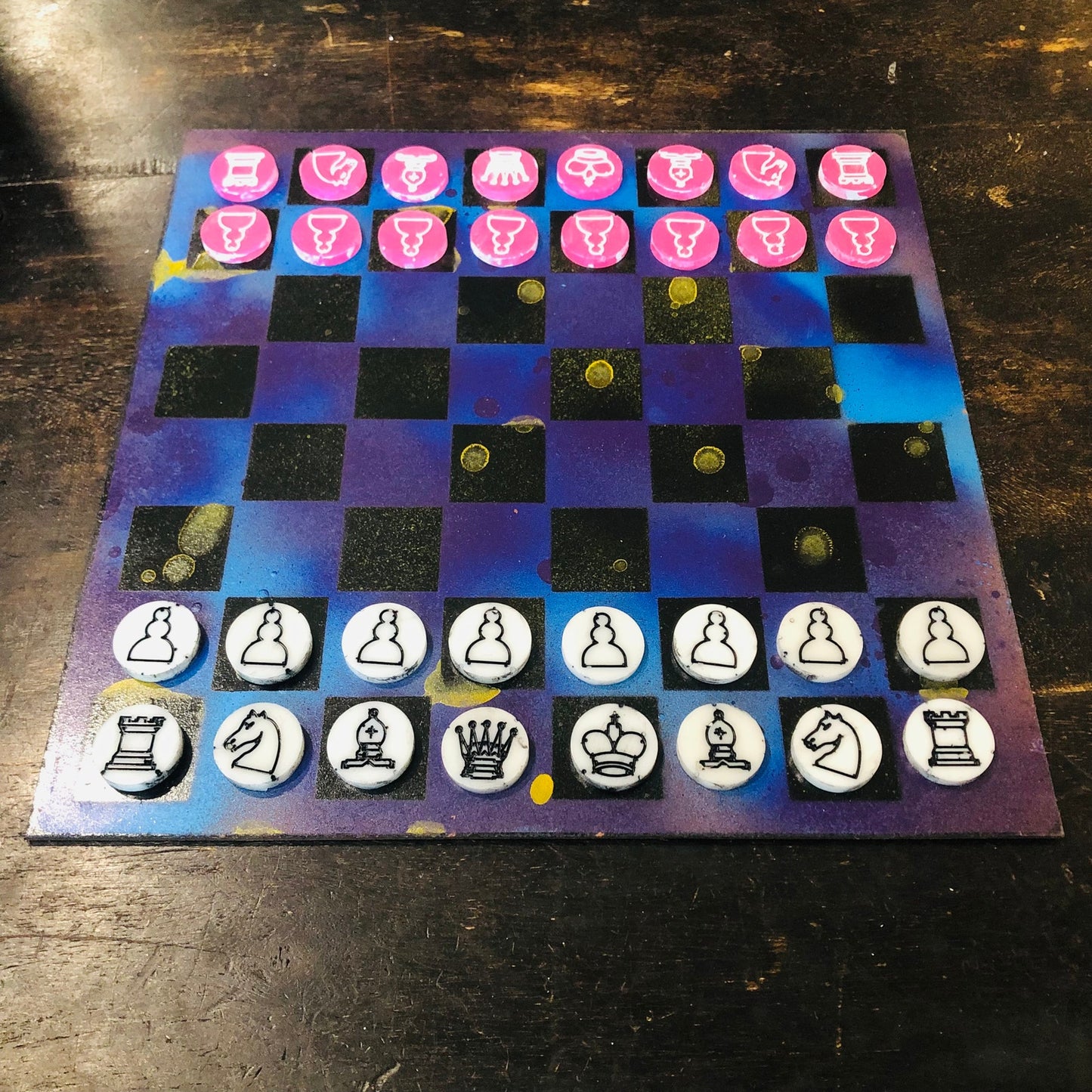 Beautiful Purple Galaxy - Painted Chess Set