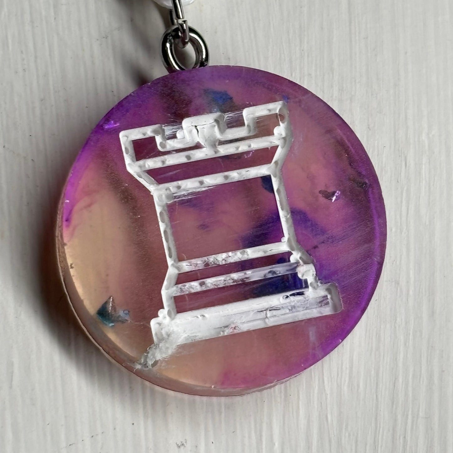 Purple Swirl Rook - Handmade Resin Chess Necklace