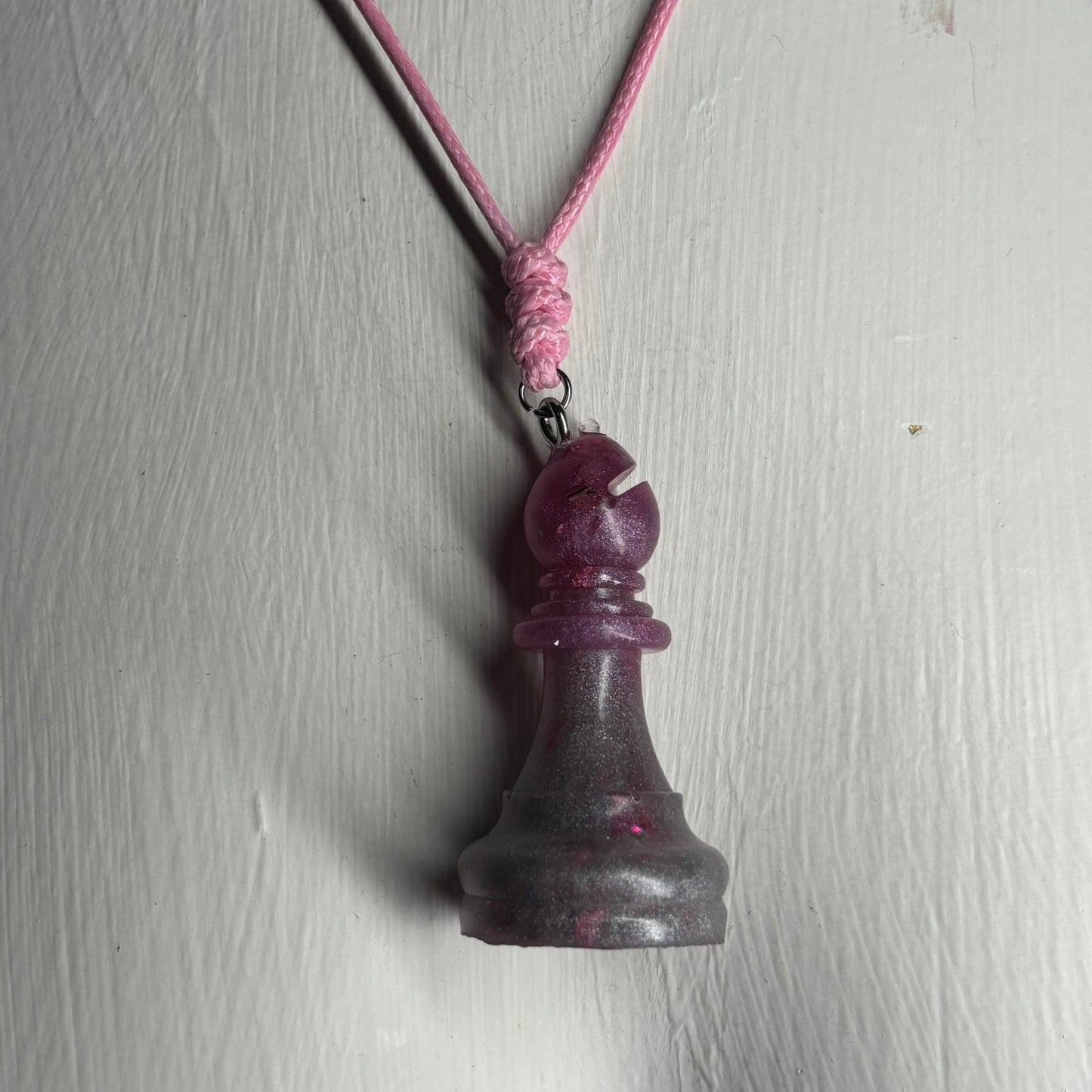 Crystal Purple Bishop - Handmade Resin Chess Necklace