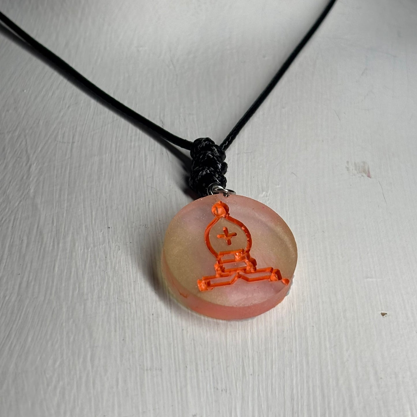 Orange Print Bishop - Handmade Resin Chess Necklace