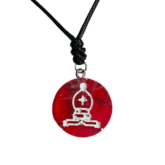 Red Translucent Bishop - Handmade Resin Chess Necklace