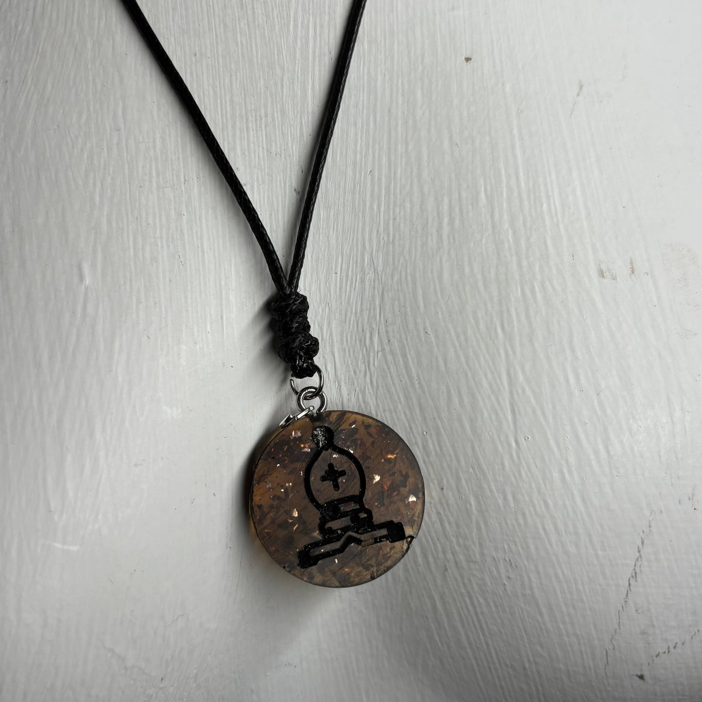 Dark Amber Bishop - Handmade Resin Chess Necklace
