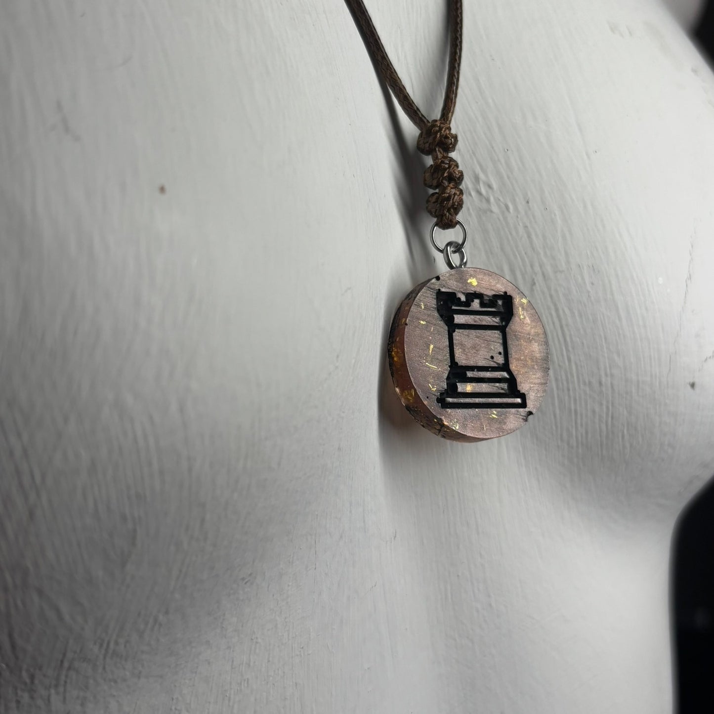 Dark Amber Rook - Handmade Resin Chess Necklace