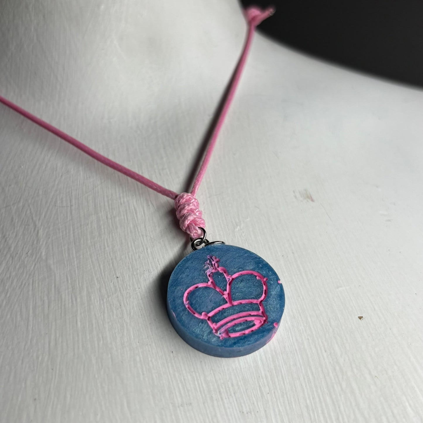 Pretty Blue Pink Queen - Handmade Resin Chess Necklace
