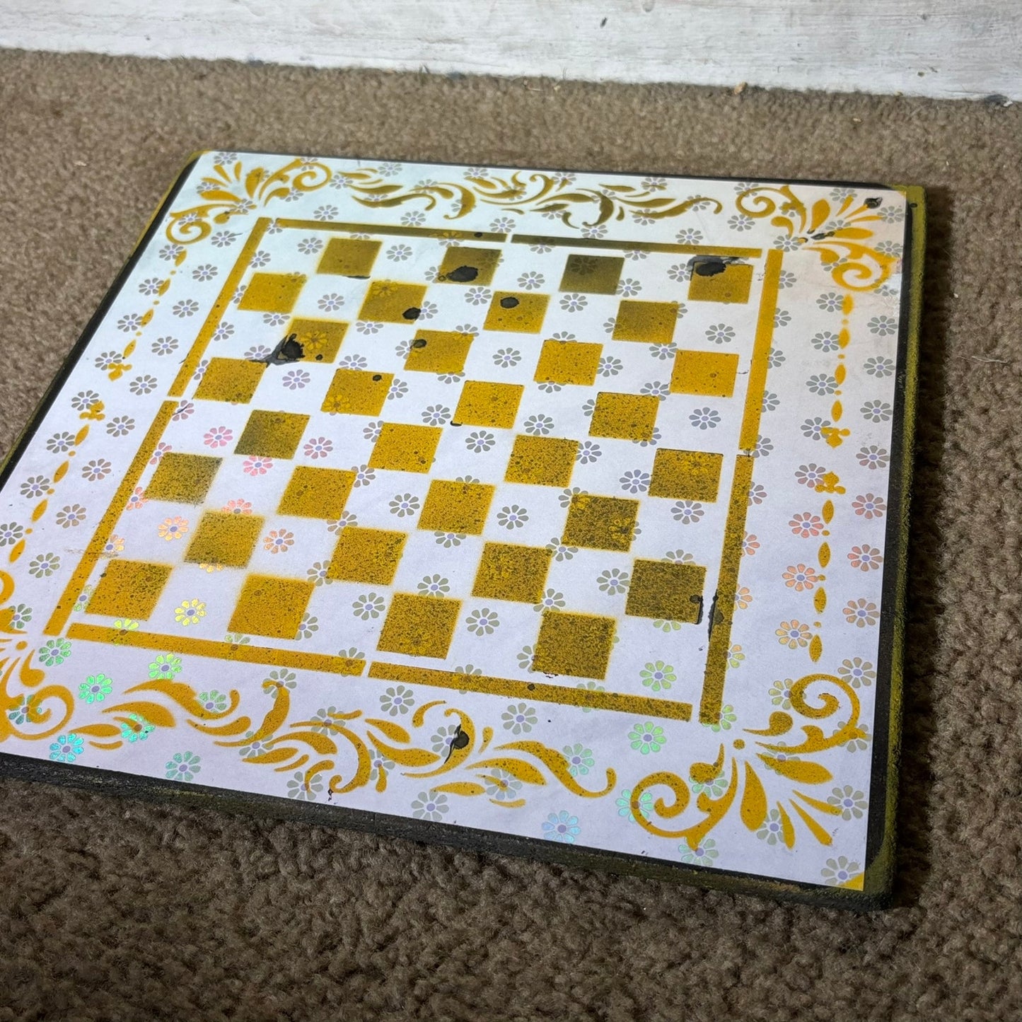 Yellow Chrome Flowers - Scrapbook Chess Board