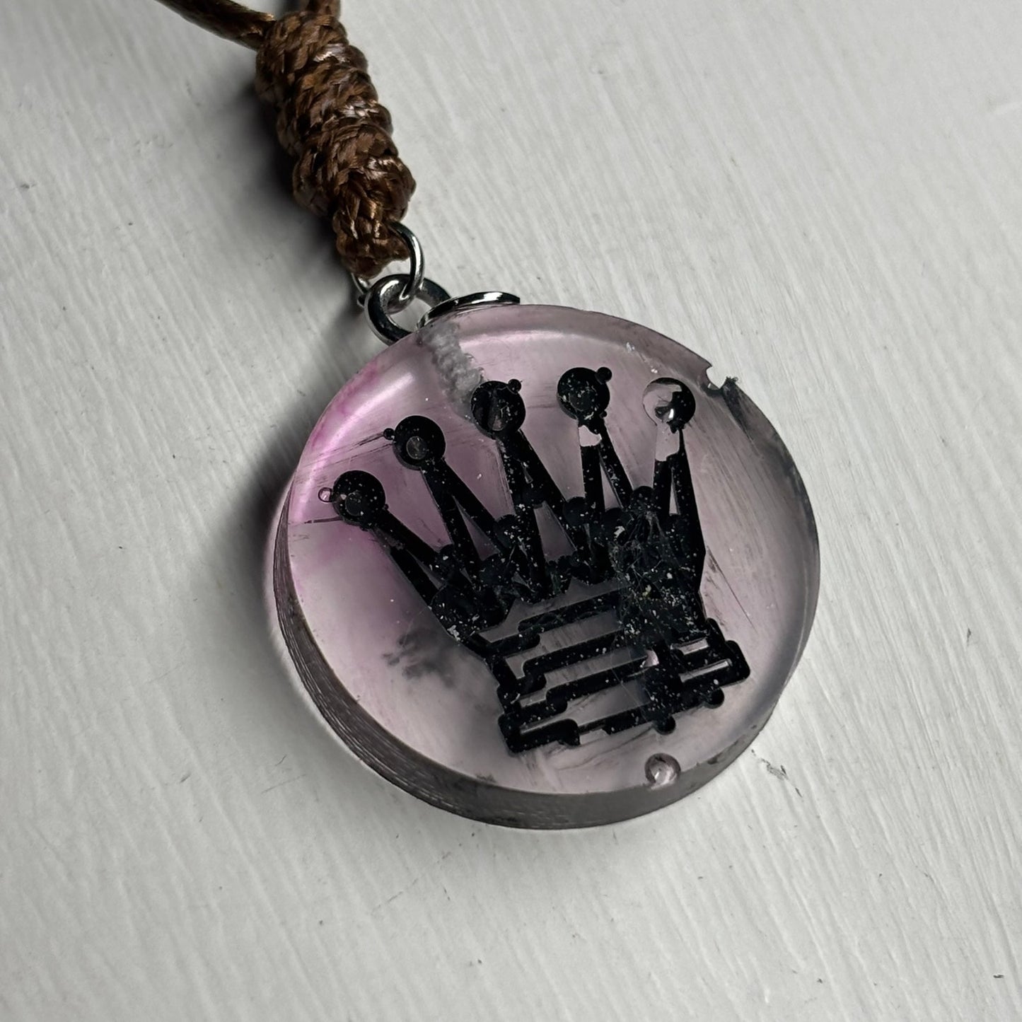 Cherry Vintage Pink Queen - Handmade Resin Chess Necklace