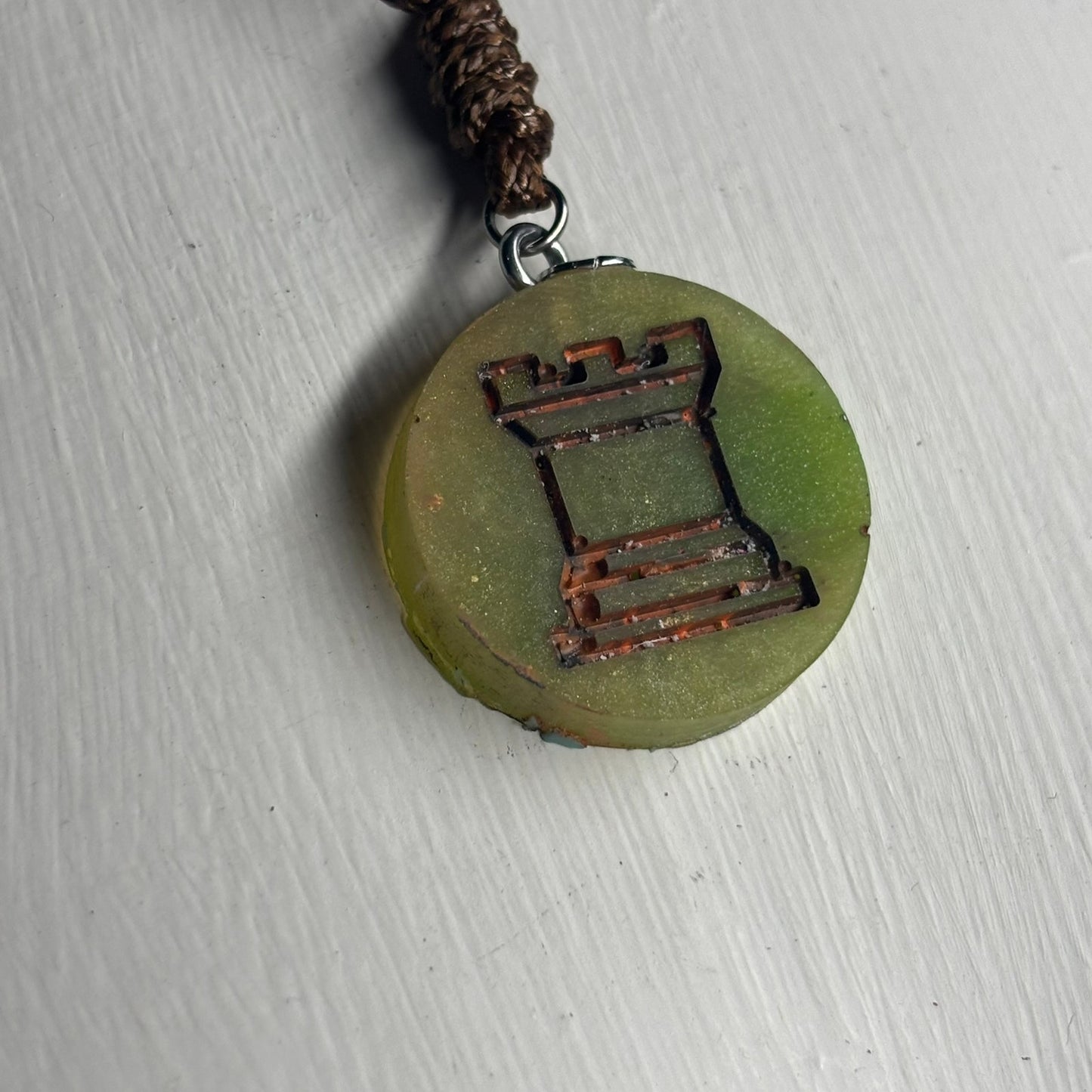 Classic Green Rook - Handmade Resin Chess Necklace