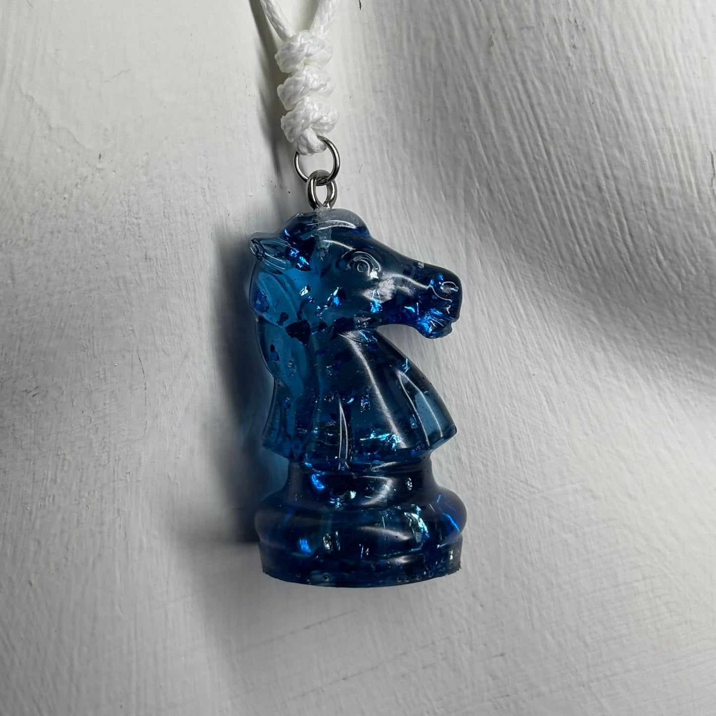 Crystal Blue Knight - Handmade Resin Chess Necklace