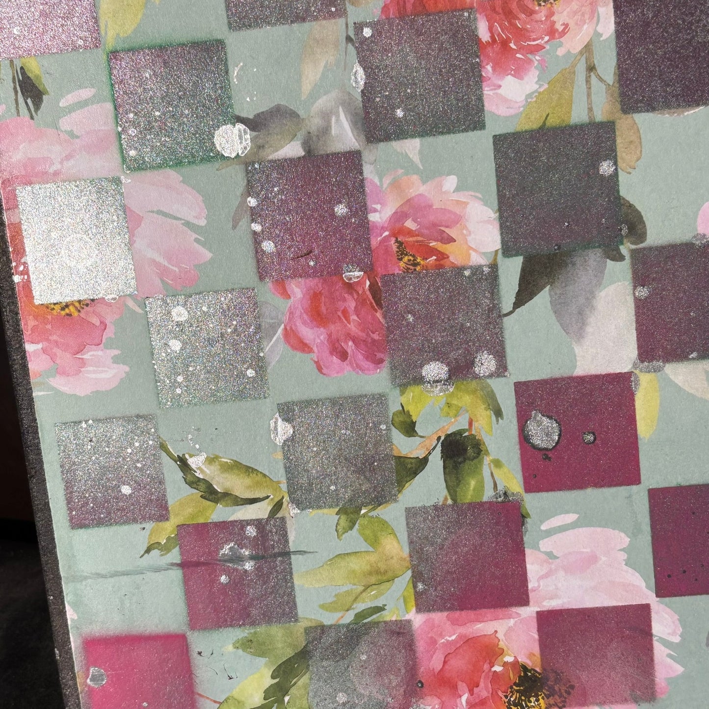 Mint Green Flowers - Scrapbook Chess Board