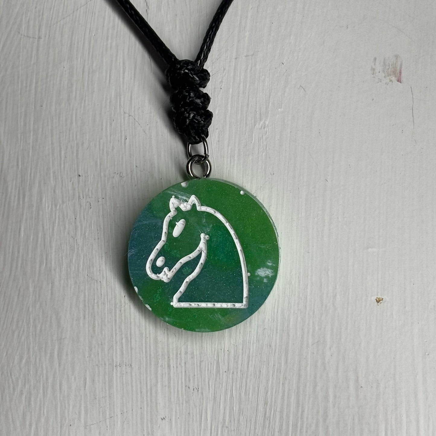 Cool Green Knight - Handmade Resin Chess Necklace - Flat Edition