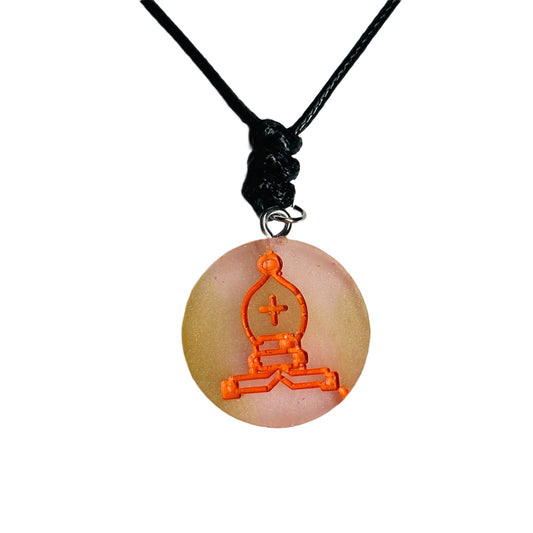 Orange Print Bishop - Handmade Resin Chess Necklace