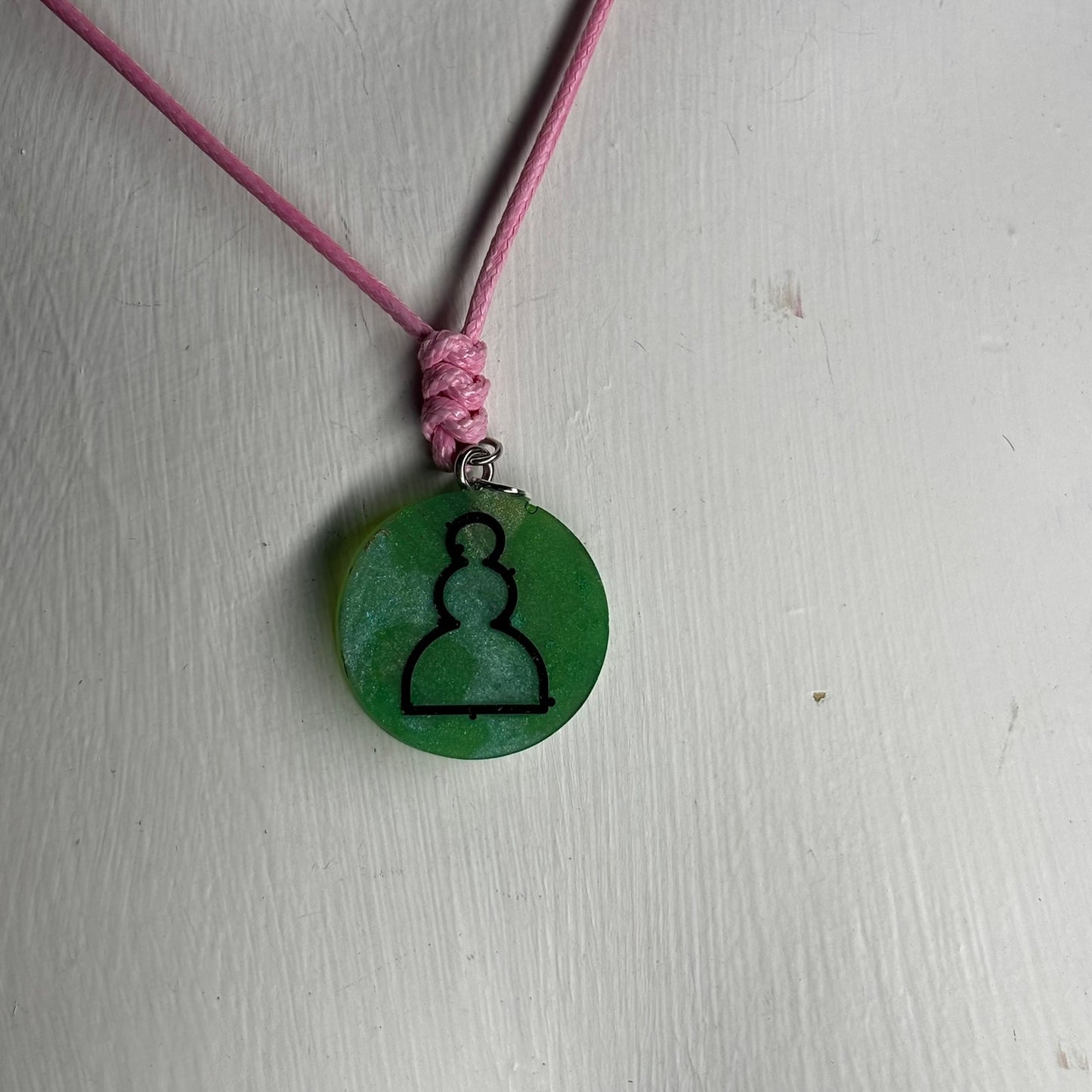 Pink & Green Pawn - Handmade Resin Chess Necklace