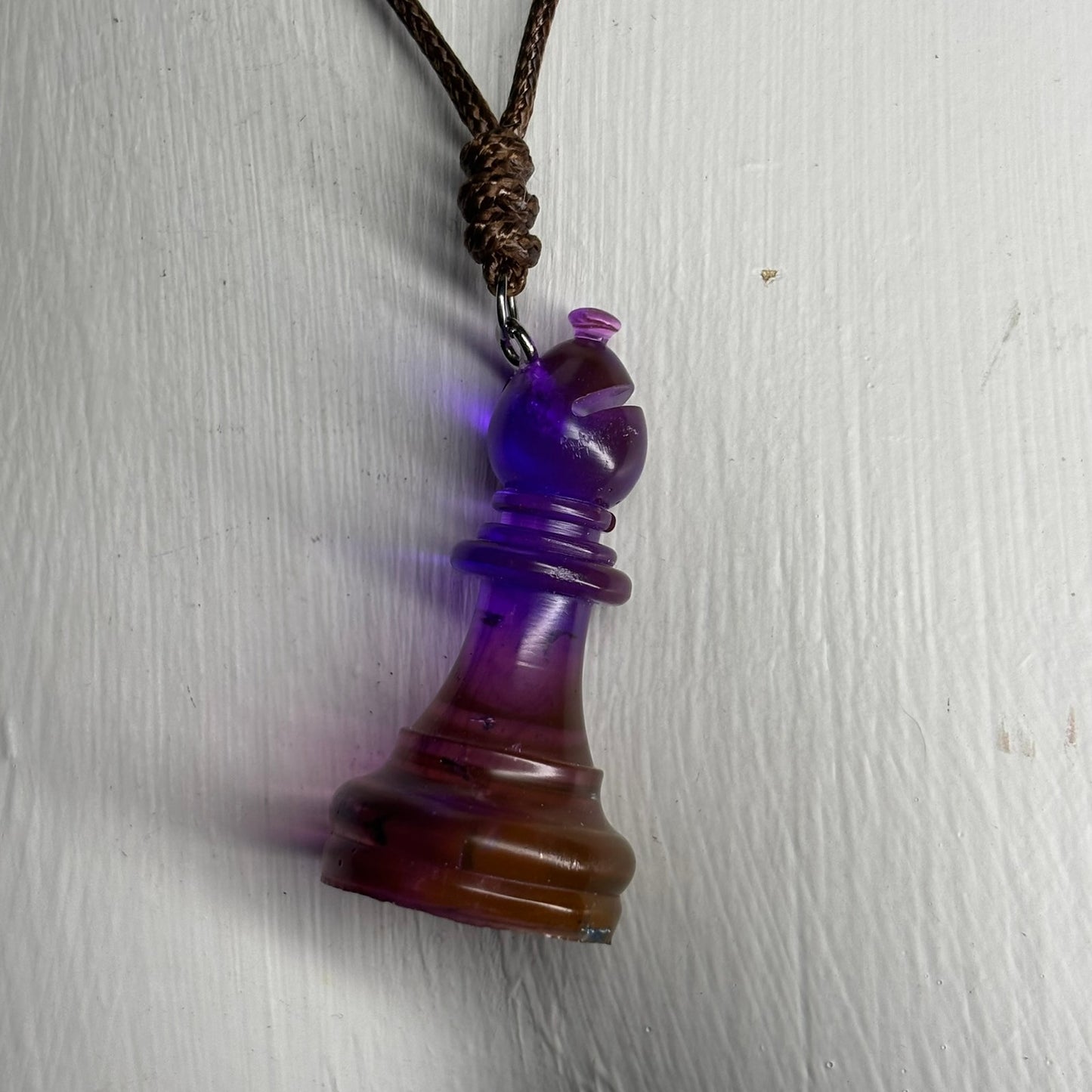 Cosmic Purple Bishop - Handmade Resin Chess Necklace