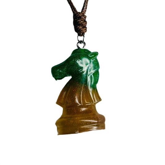 Yellow & Green Knight - Handmade Resin Chess Necklace