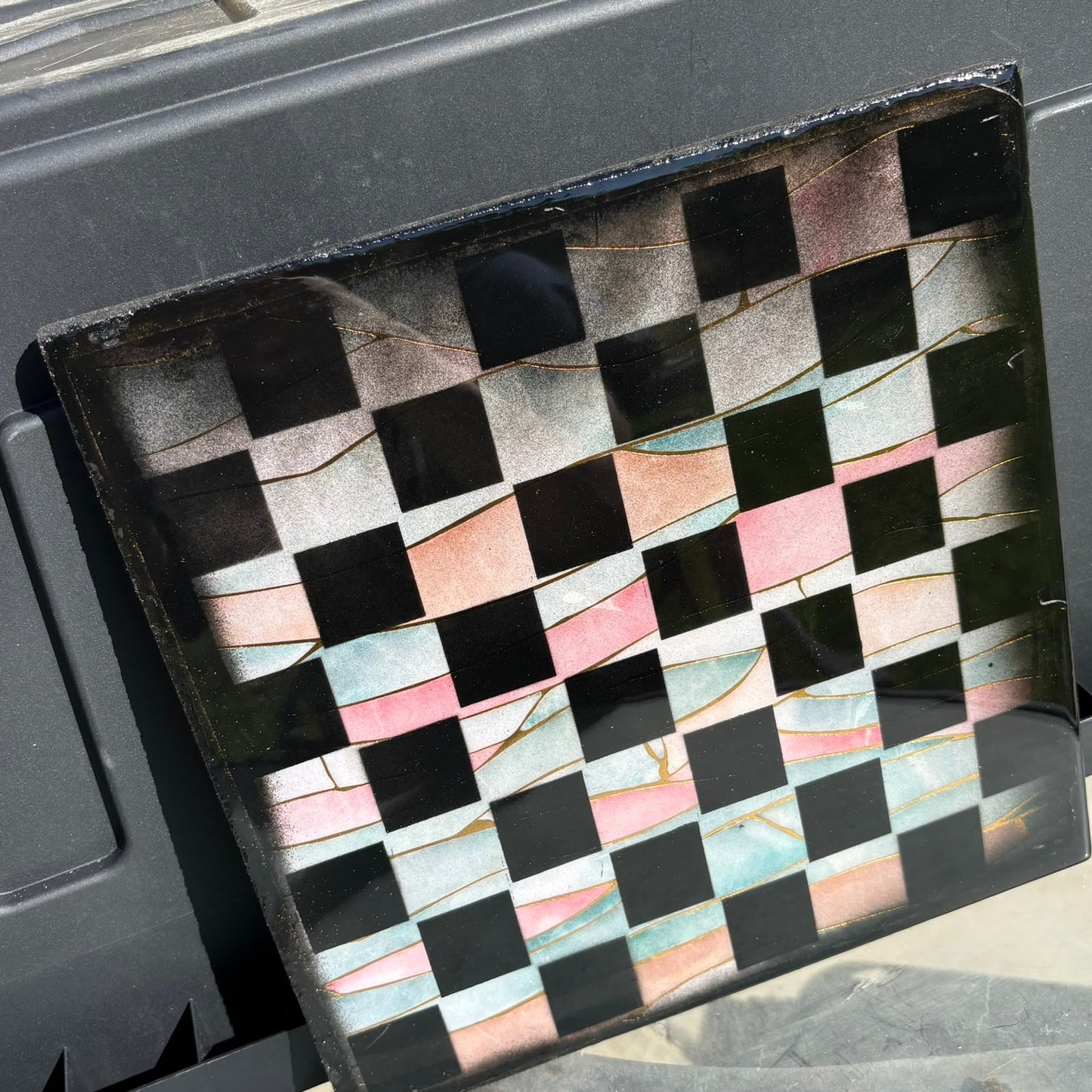 Cream Blue & Pink - Resin Coated Chess Board