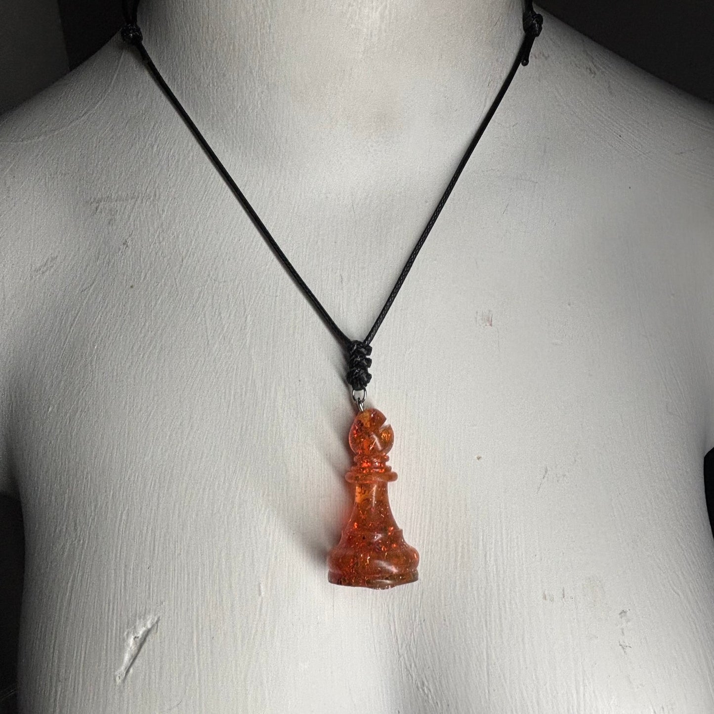 Sparkle Red Bishop - Handmade Resin Chess Necklace