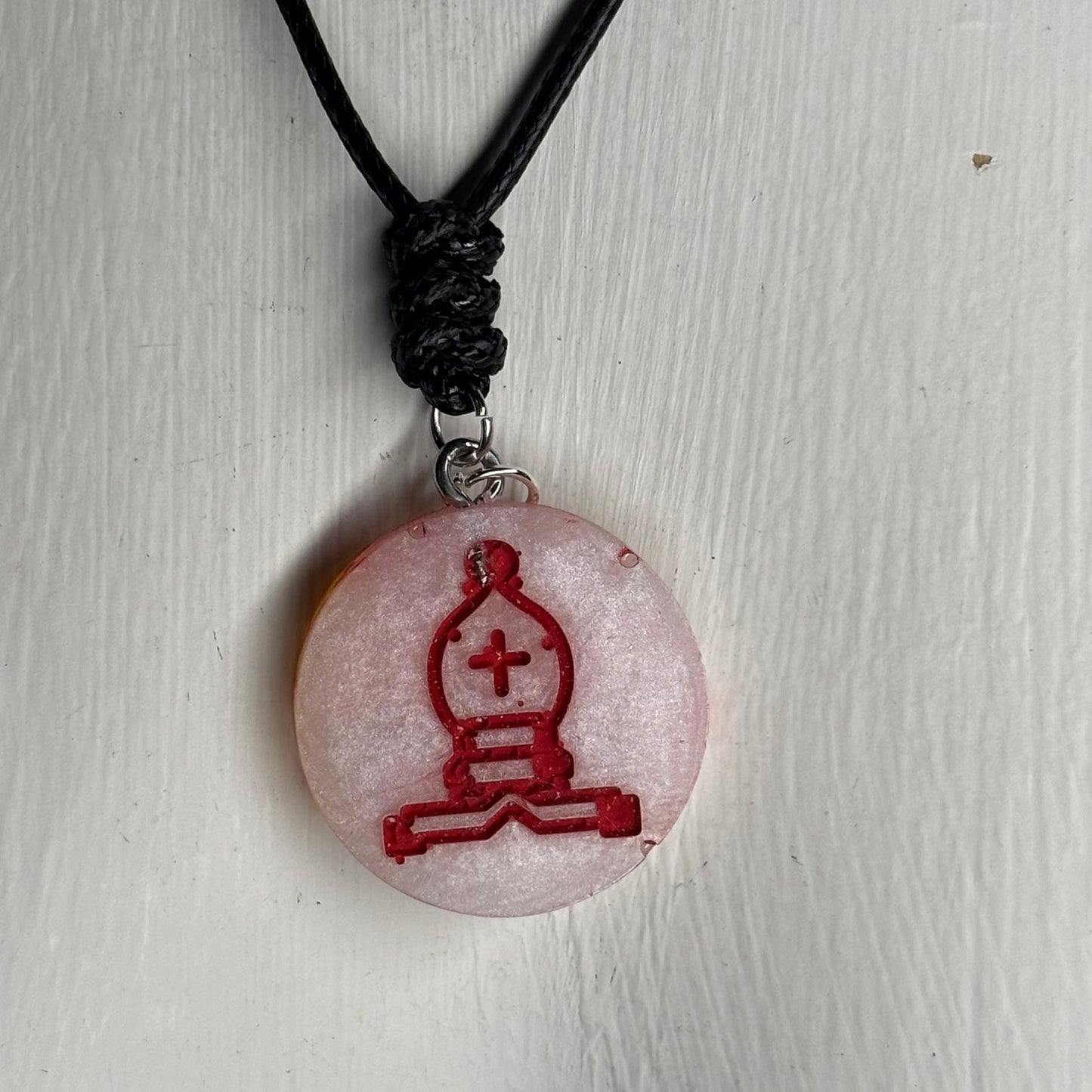 Red Bishop Print - Handmade Resin Chess Necklace